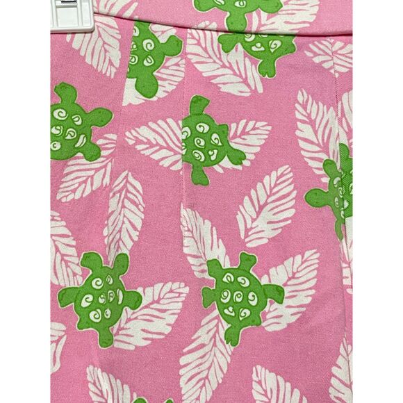 Southern Preppy Retro Pink Green Turtle Print Capri Pants - Picture 10 of 13
